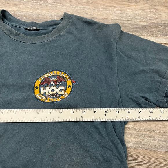 Vintage 90s Harley Davidson 1995 HOG Rally Rapid City SD Teal Mens Biker T-Shirt - Picture 7 of 9